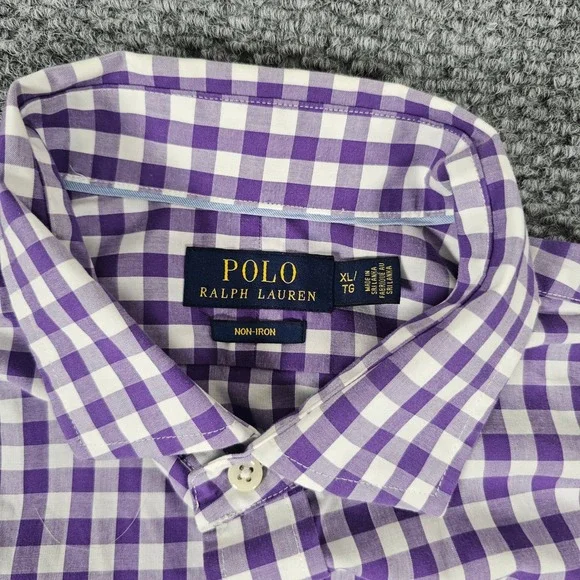 Polo Ralph Lauren Purple Gingham Check Long Sleeve Non Iron Shirt XL - Picture 3 of 7